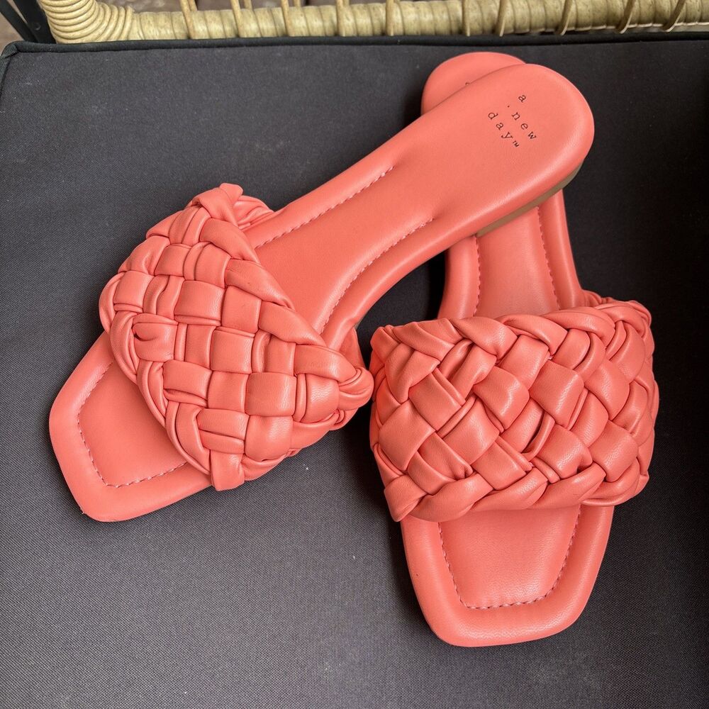 Women's Carissa Woven Slide Sandals Coral - A New Day™ 9 Beach Coastal Cowgirl